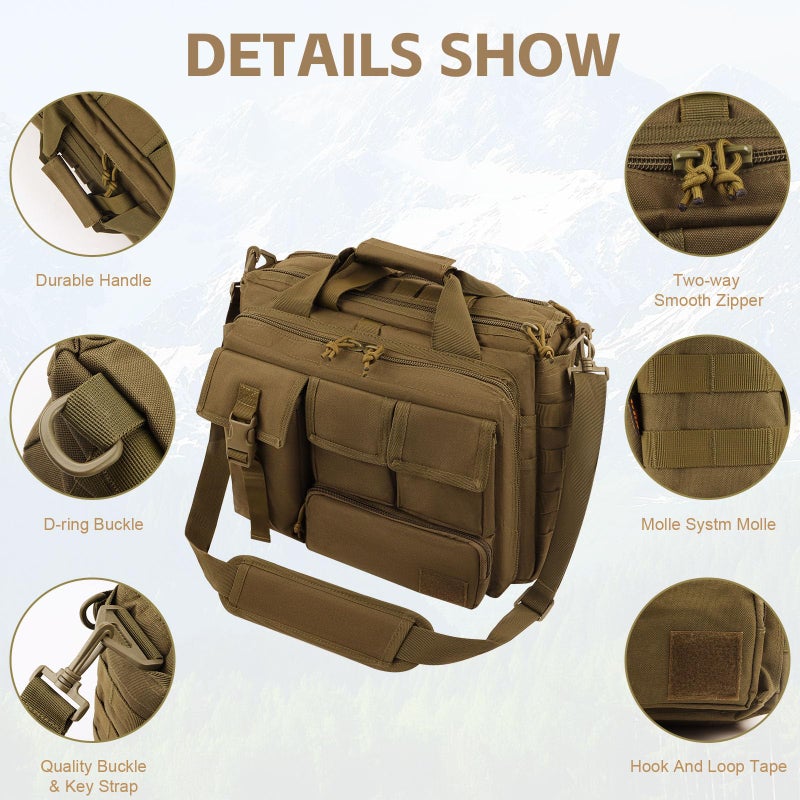 GES حقيبة رسائل تكتيكية مقاس 15.6 بوصة للرجال، حقيبة كمبيوتر عسكرية وحقيبة كتف للعمل، الكلية (كاكي) - Image 5